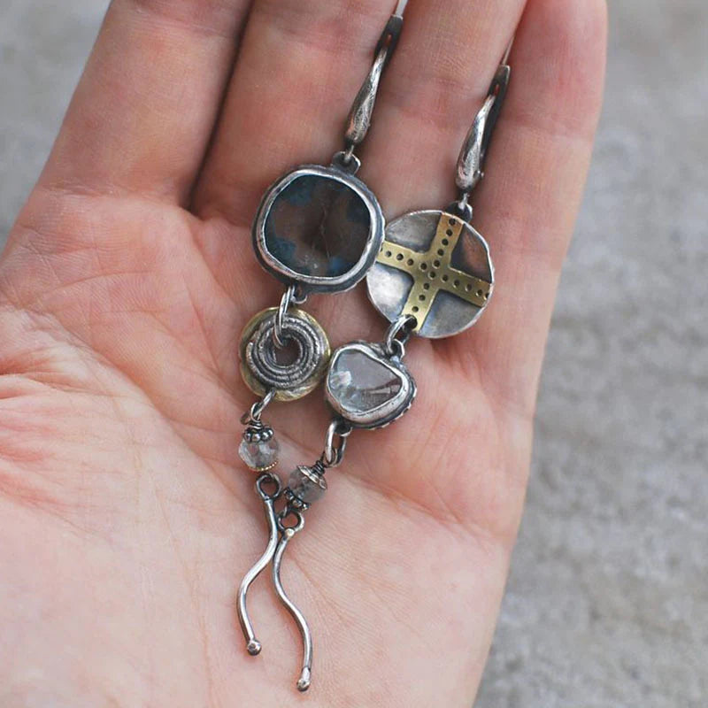 Blue Stone Cross-Shaped Earrings