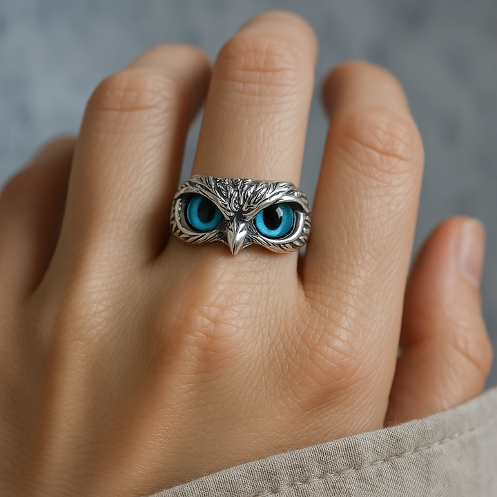 Adjustable Silver and Opal Lucky Owl Ring