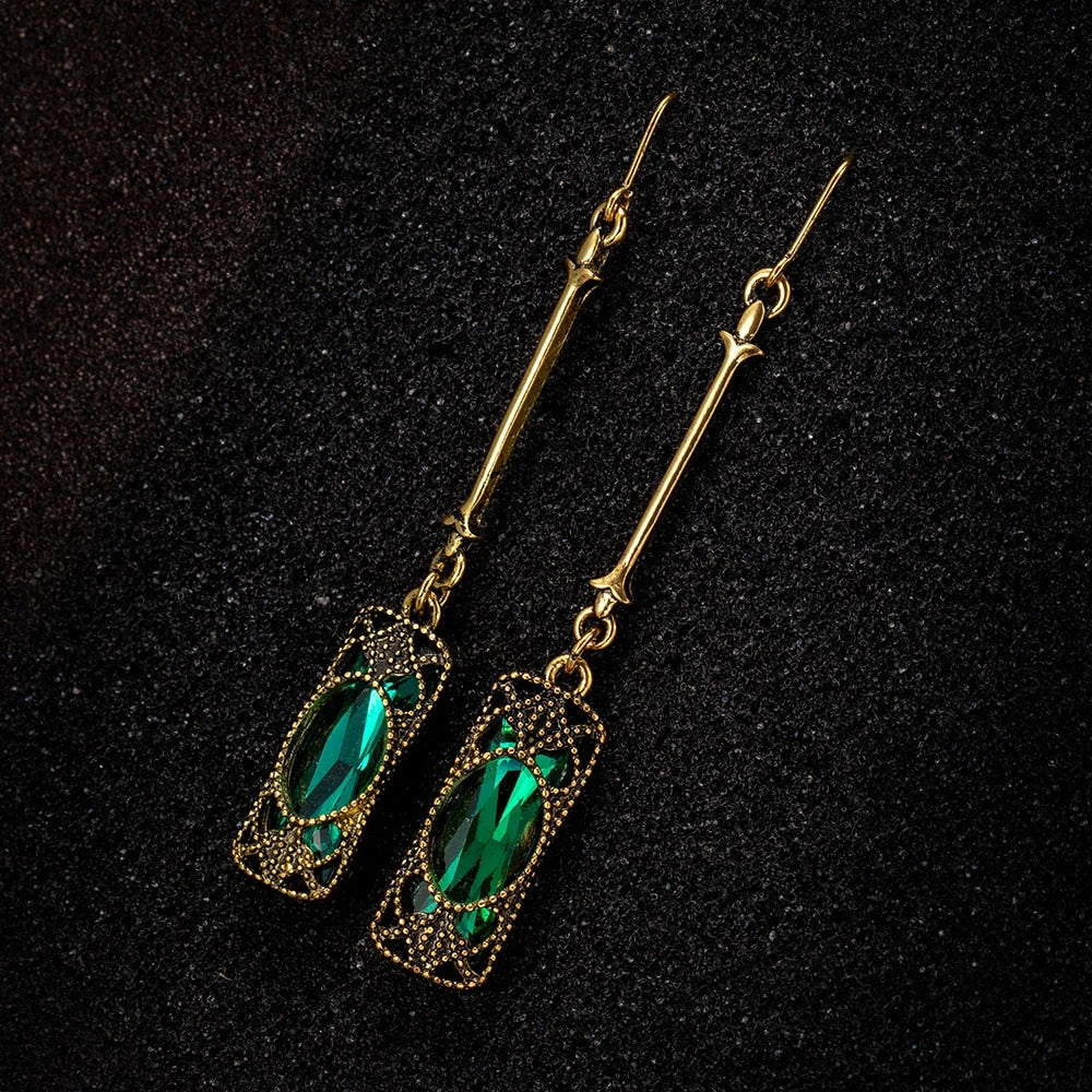 Gold Earrings with Green Lantern Pendant