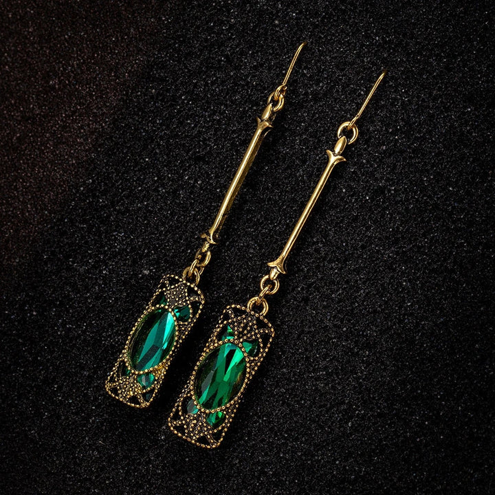 Gold Earrings with Green Lantern Pendant