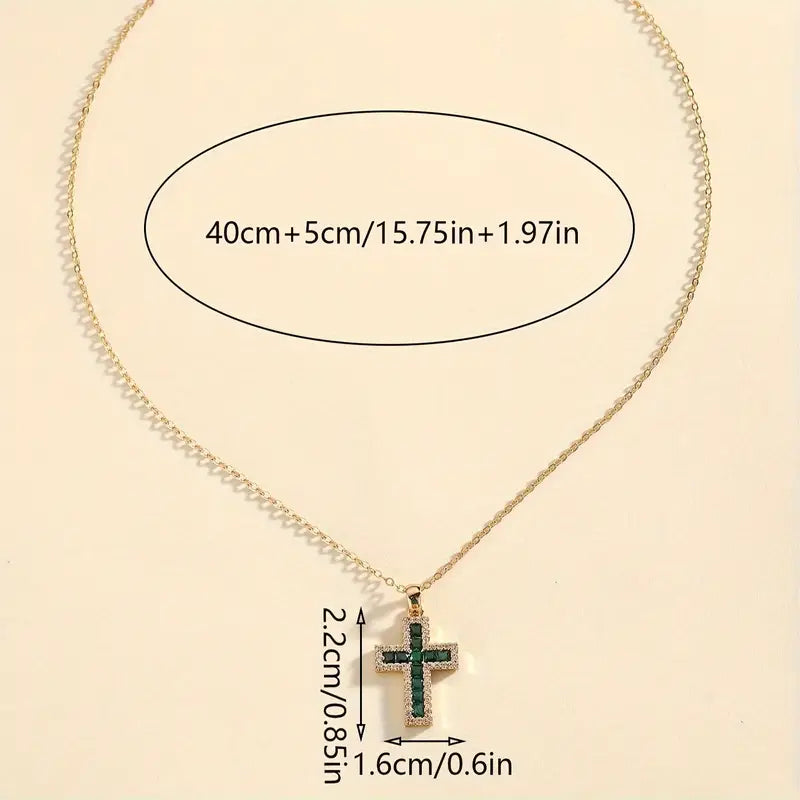 Emerald Cross Pendant Necklace Solène | Gold