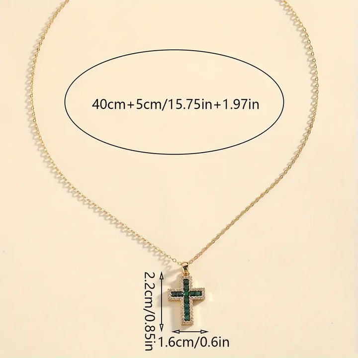 Emerald Cross Pendant Necklace Solène | Gold