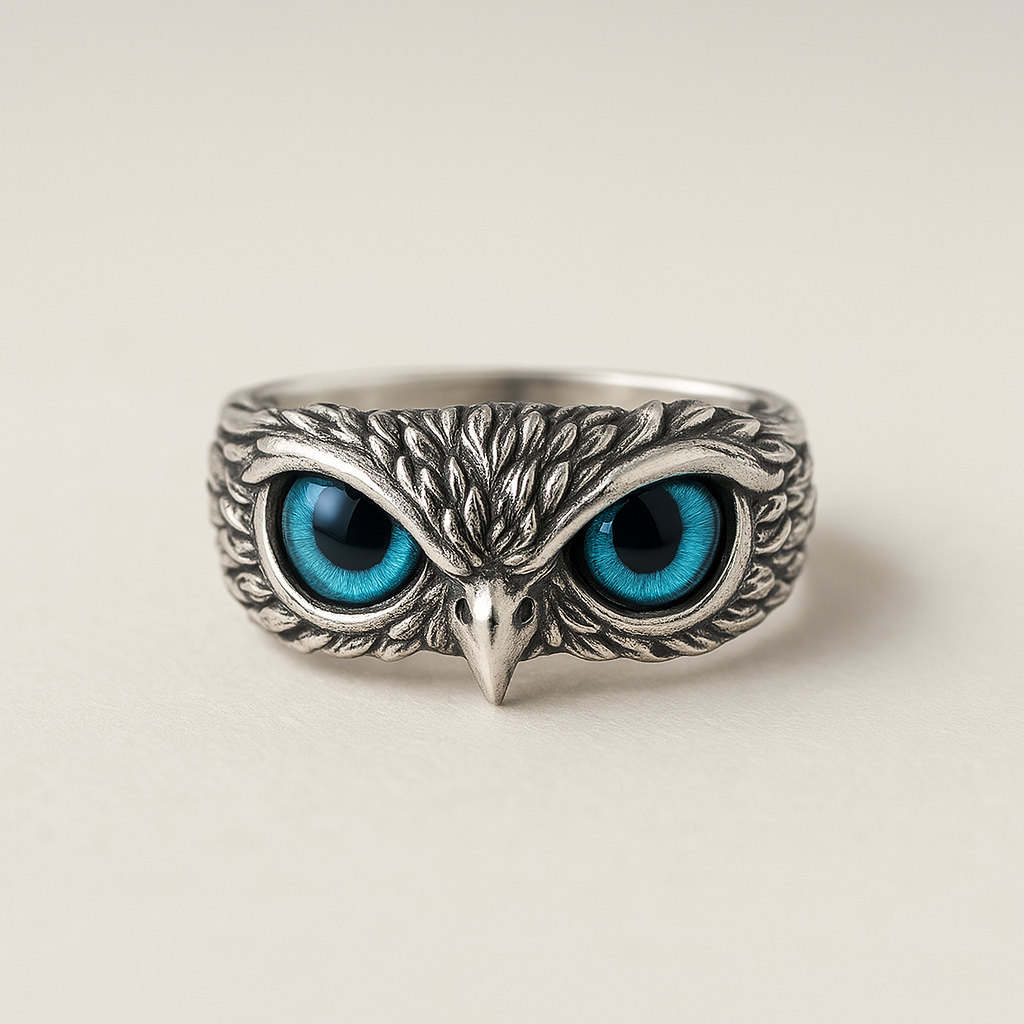 Adjustable Silver and Opal Lucky Owl Ring