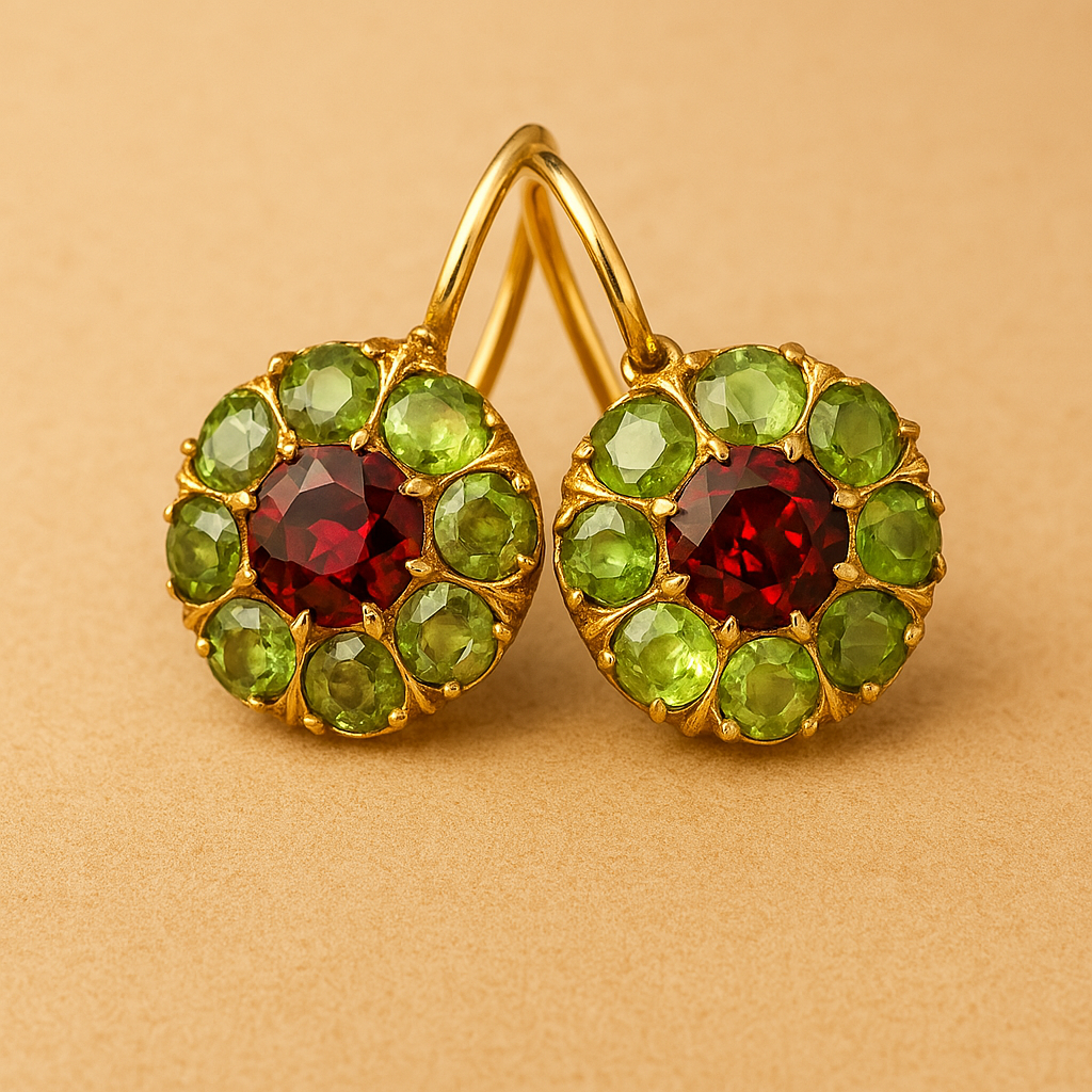 Vintage Round Earrings in Red and Green Crystal