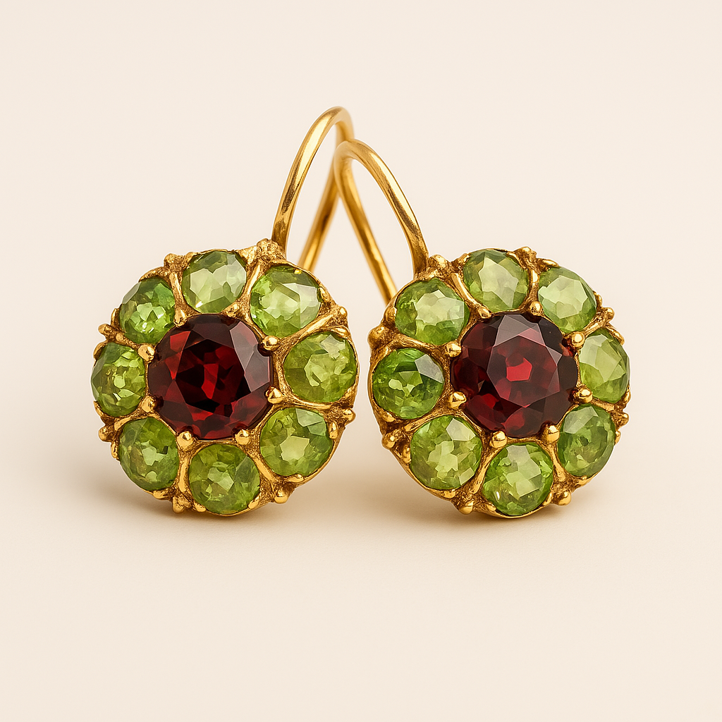 Vintage Round Earrings in Red and Green Crystal
