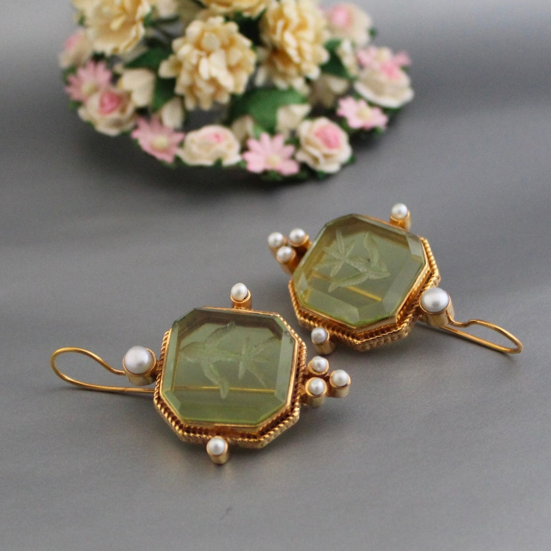 Vintage earrings with green pearls