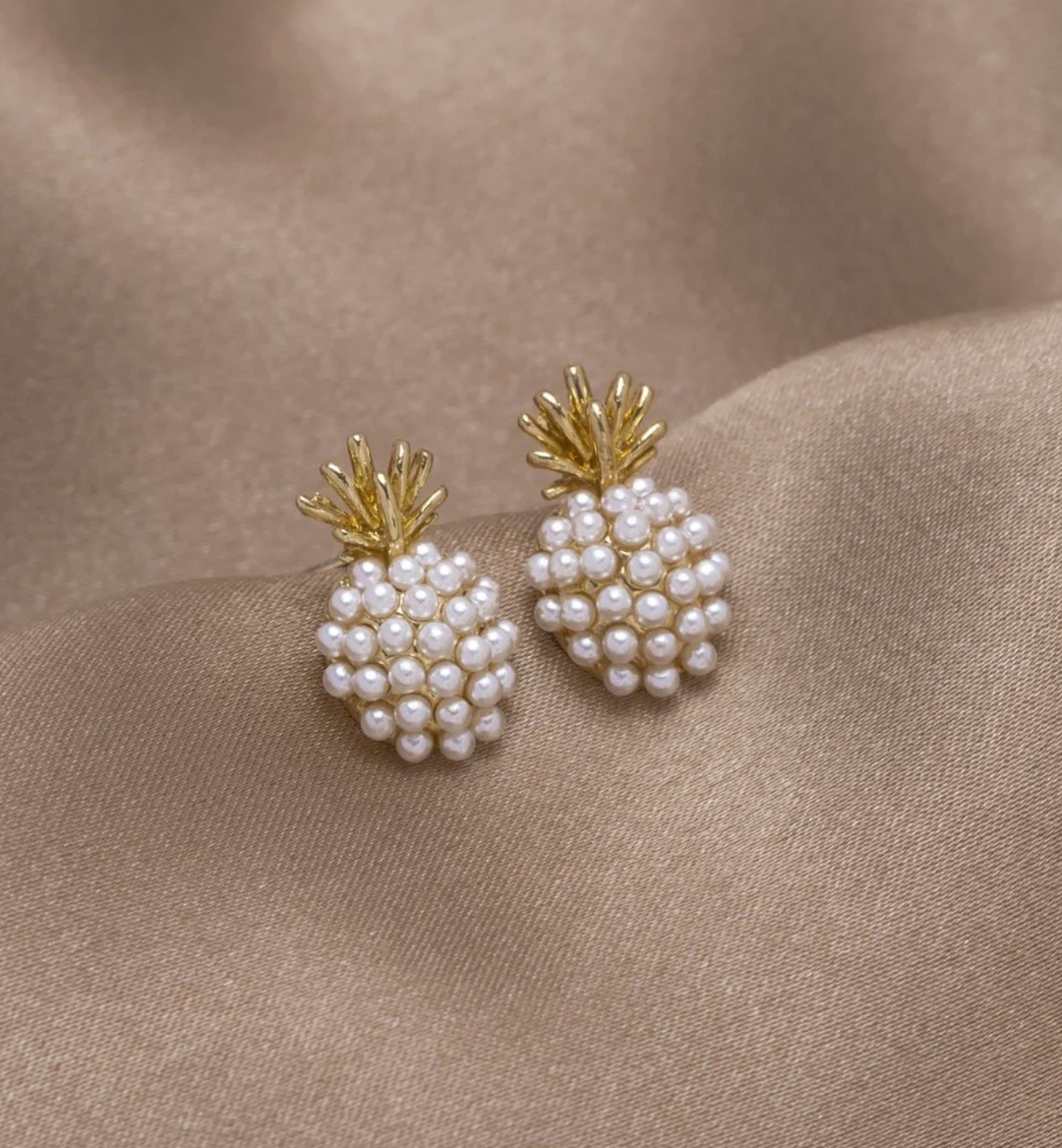 Tropical Pineapple Earrings with Integrated Pearls