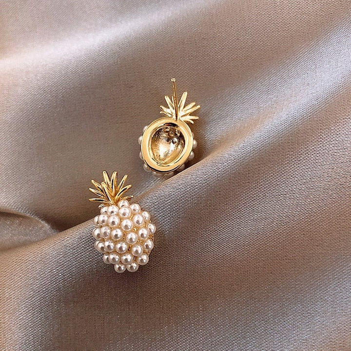 Tropical Pineapple Earrings with Integrated Pearls