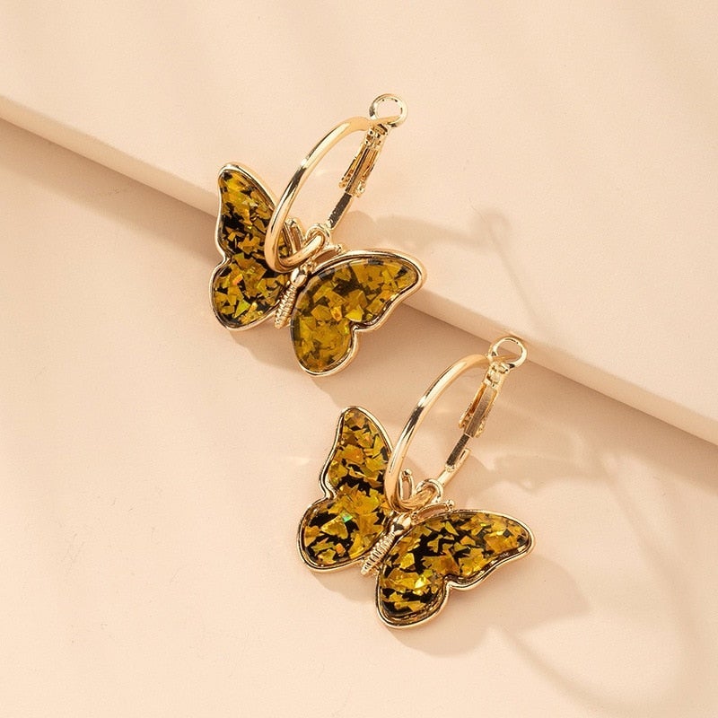 Butterfly-shaped earrings, hand-painted in enamel crystal