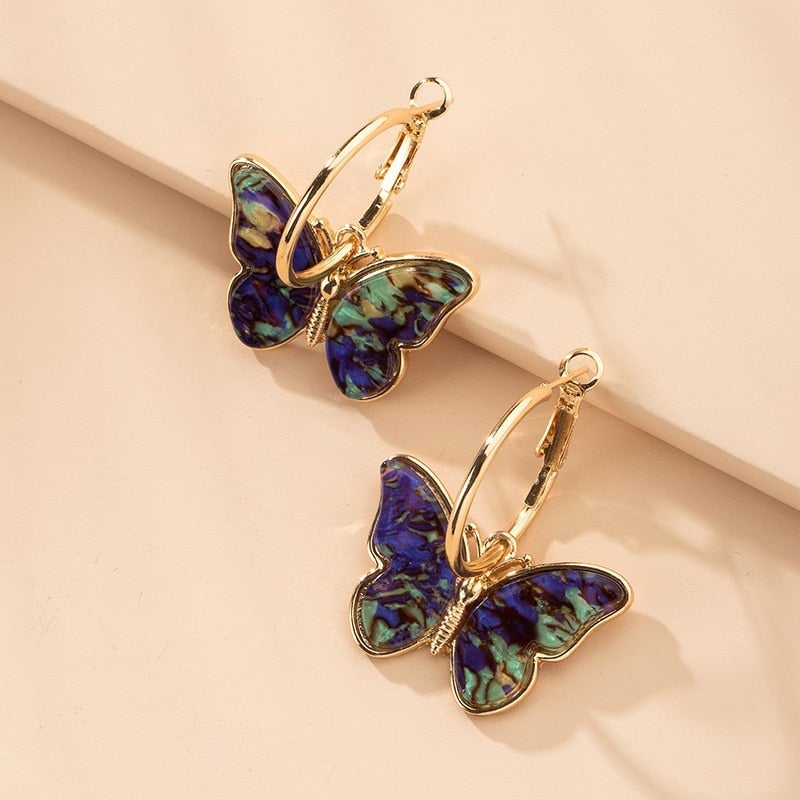 Butterfly-shaped earrings, hand-painted in enamel crystal