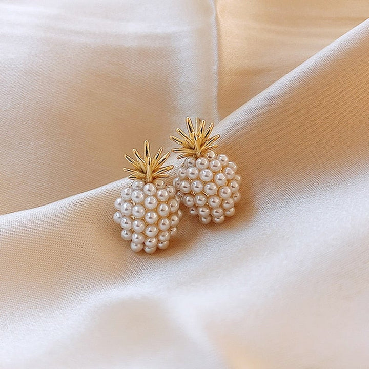 Tropical Pineapple Earrings with Integrated Pearls