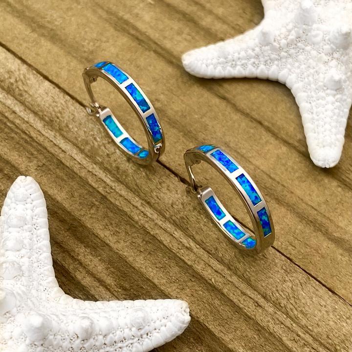 Silver Earrings with Blue Ocean Opal