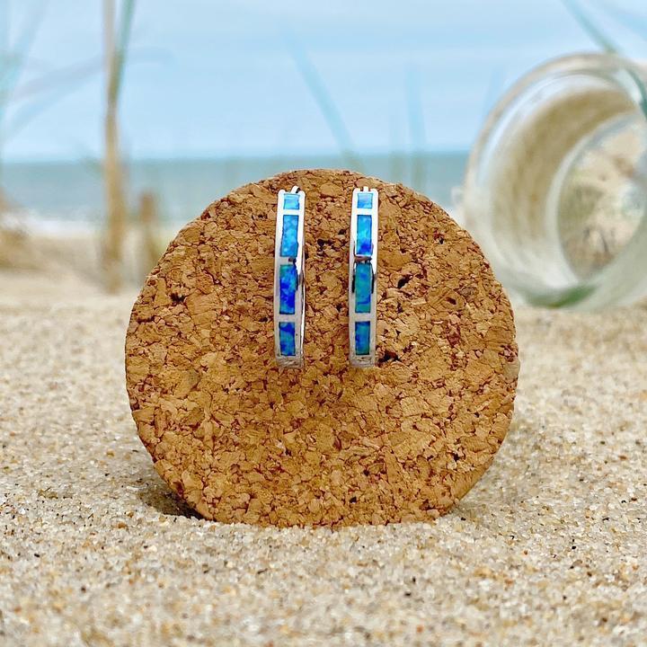 Silver Earrings with Blue Ocean Opal