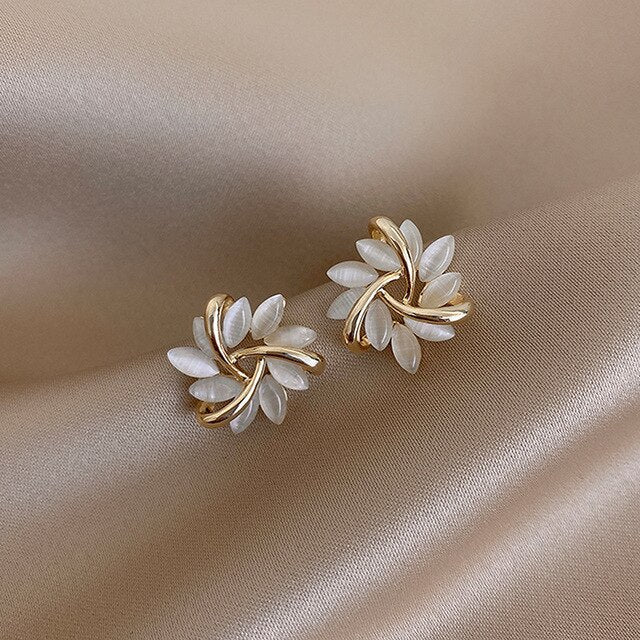 Gold Earrings with Luxury White Opal