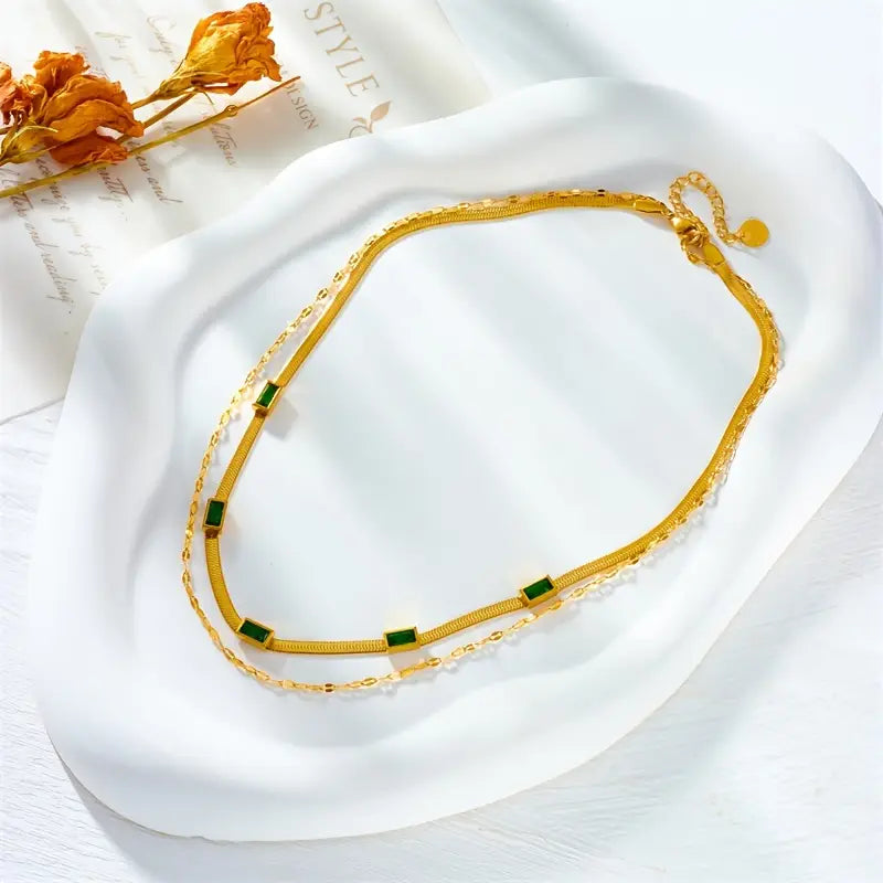 Sorella Gem Retro Double Layer Necklace | Gold