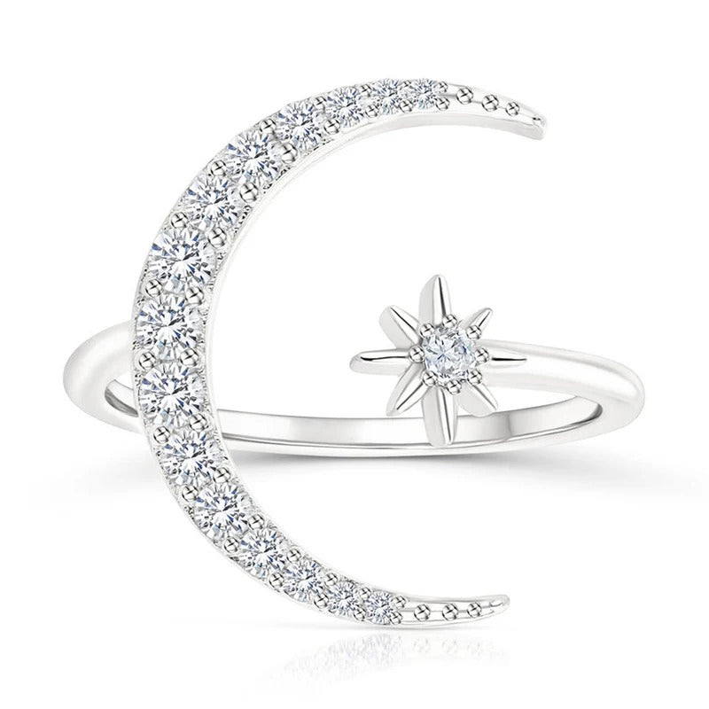 Moon and Star Silver Ring
