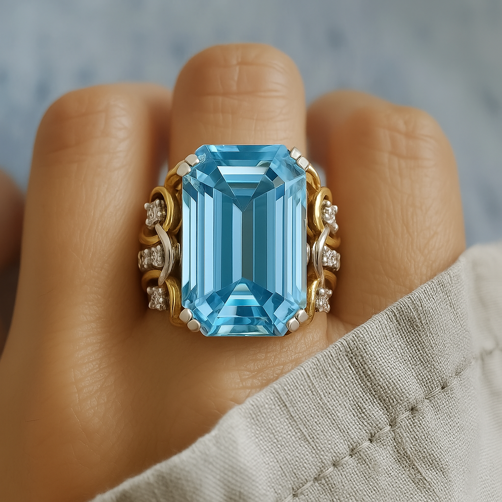 Vintage Layered Gold Ring with Blue Zirconia