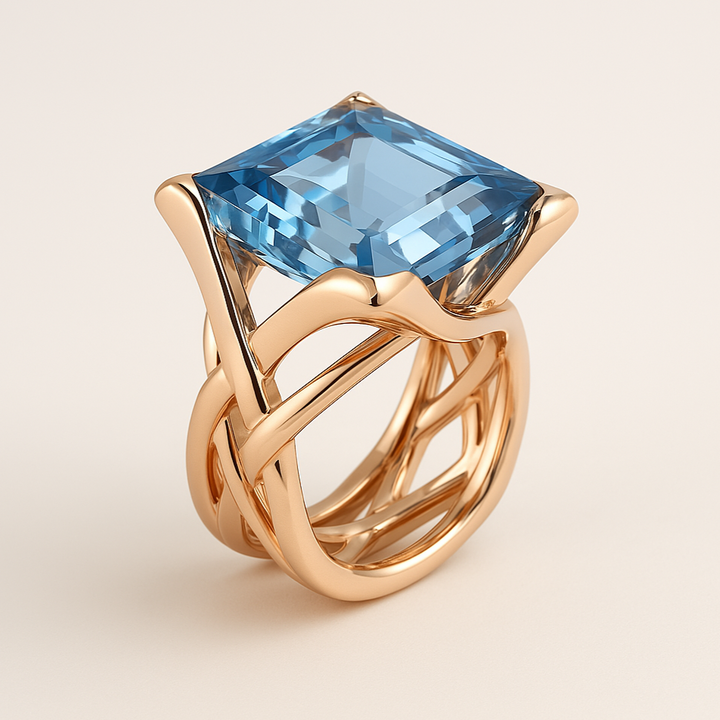 Vintage Rose Gold Ring with Blue Zirconium