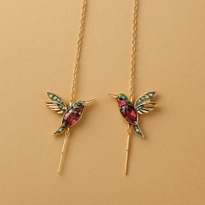 Hummingbird Earrings in Zirconium and Enamel