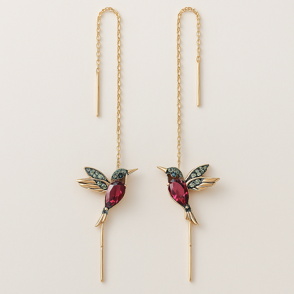 Hummingbird Earrings in Zirconium and Enamel