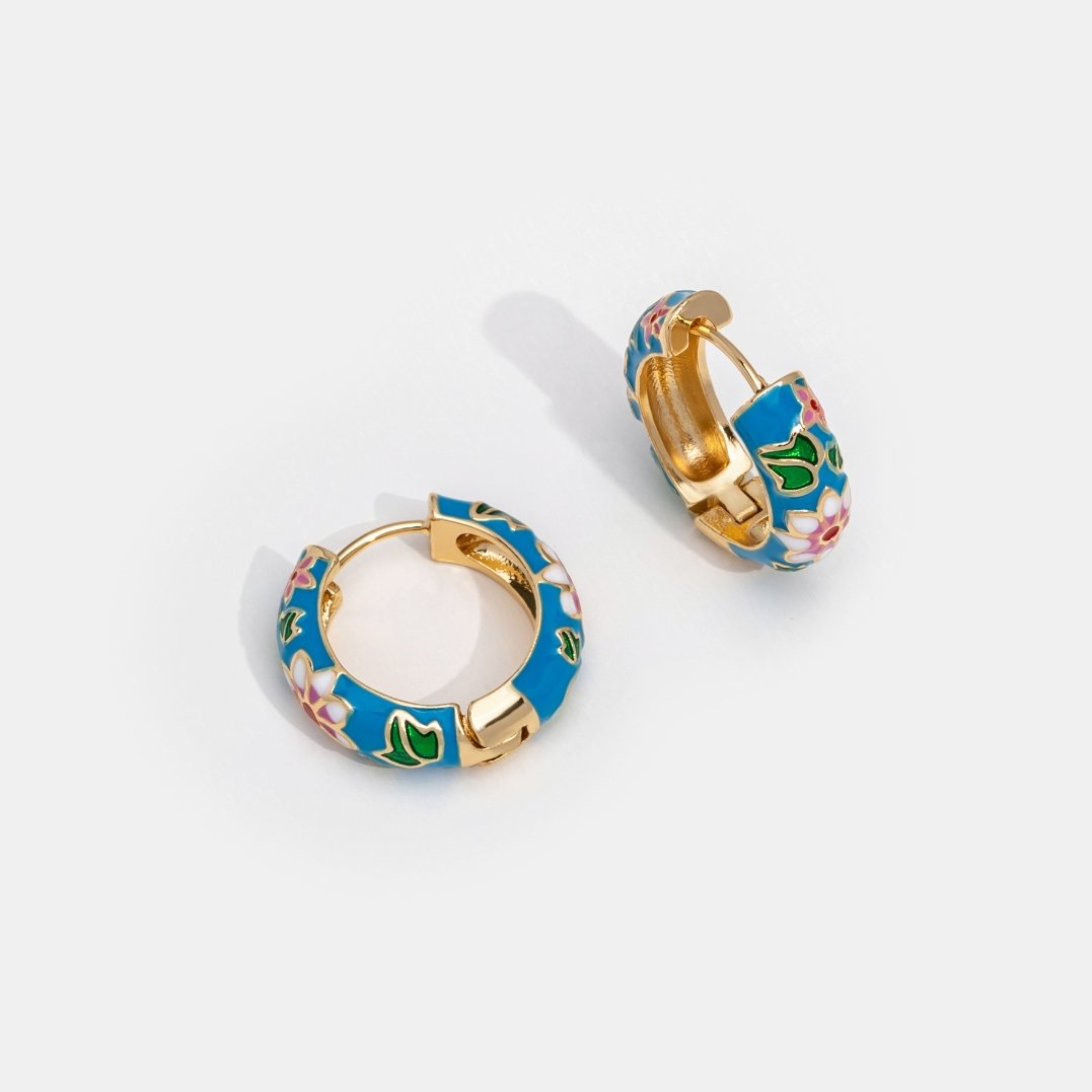 Gold Circle Earrings with Flower