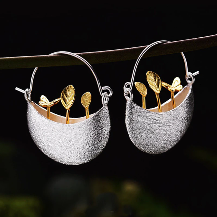 Silver-Plated Earrings with Woven Floral Pattern