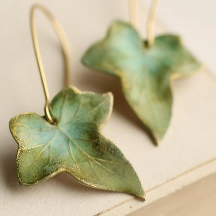 Green Vintage Leaf-Shaped Earrings