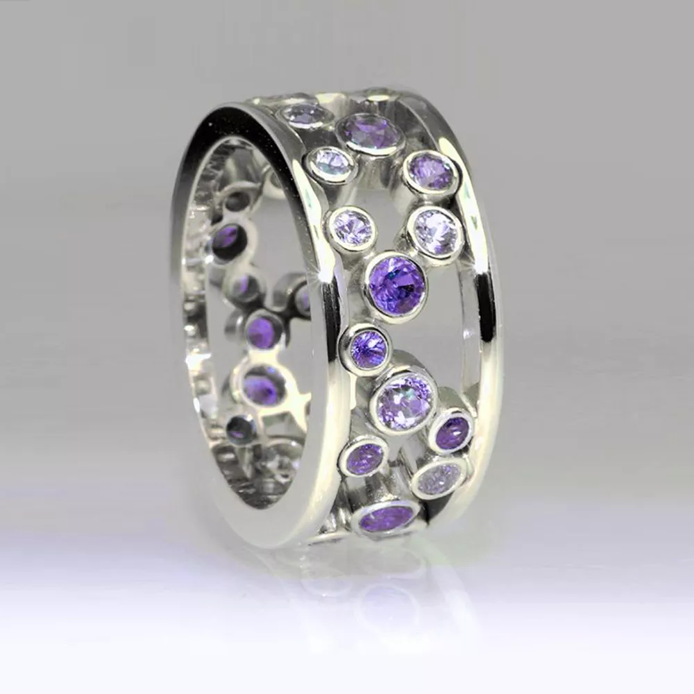 Silver Ring Set with Embedded Zircon