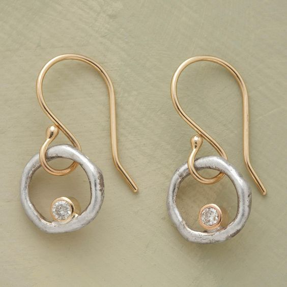Vintage Silver Earrings with Golden Zirconium
