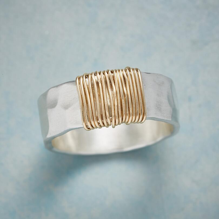 Vintage Silver Ring with Golden Threads