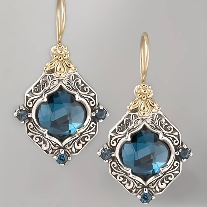 Vintage Blue Crystal Earrings with Gold and Silver