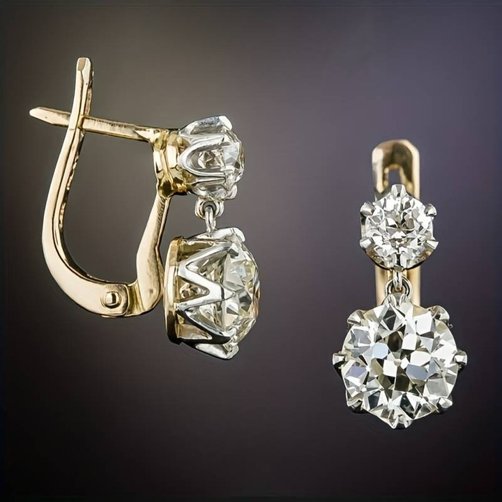 Gold and Zircon Earrings in Vintage Style