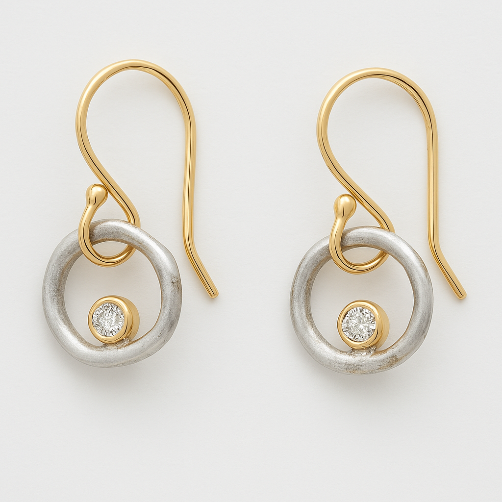 Vintage Silver Earrings with Golden Zirconium