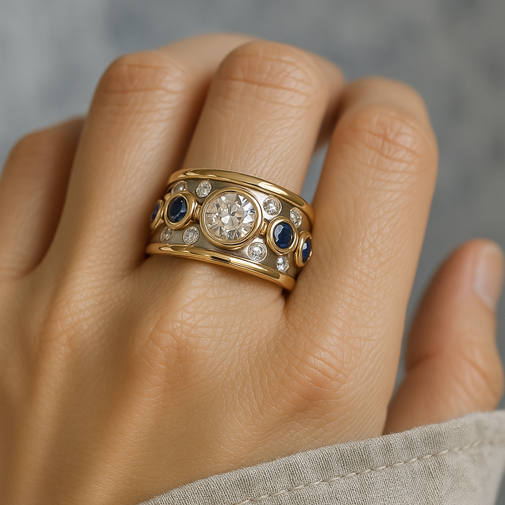 Vintage Gold Ring Inlaid with Zirconia