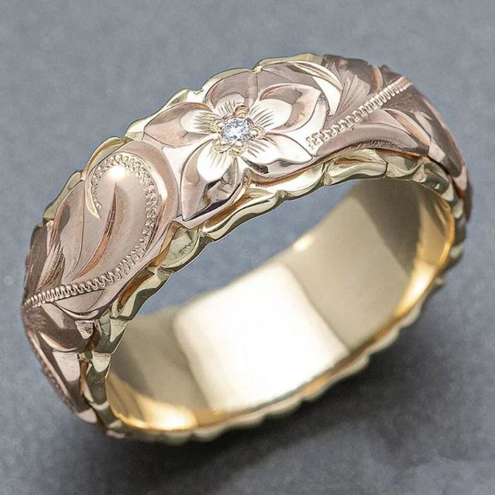 Vintage Gold Ring with Pink Flower
