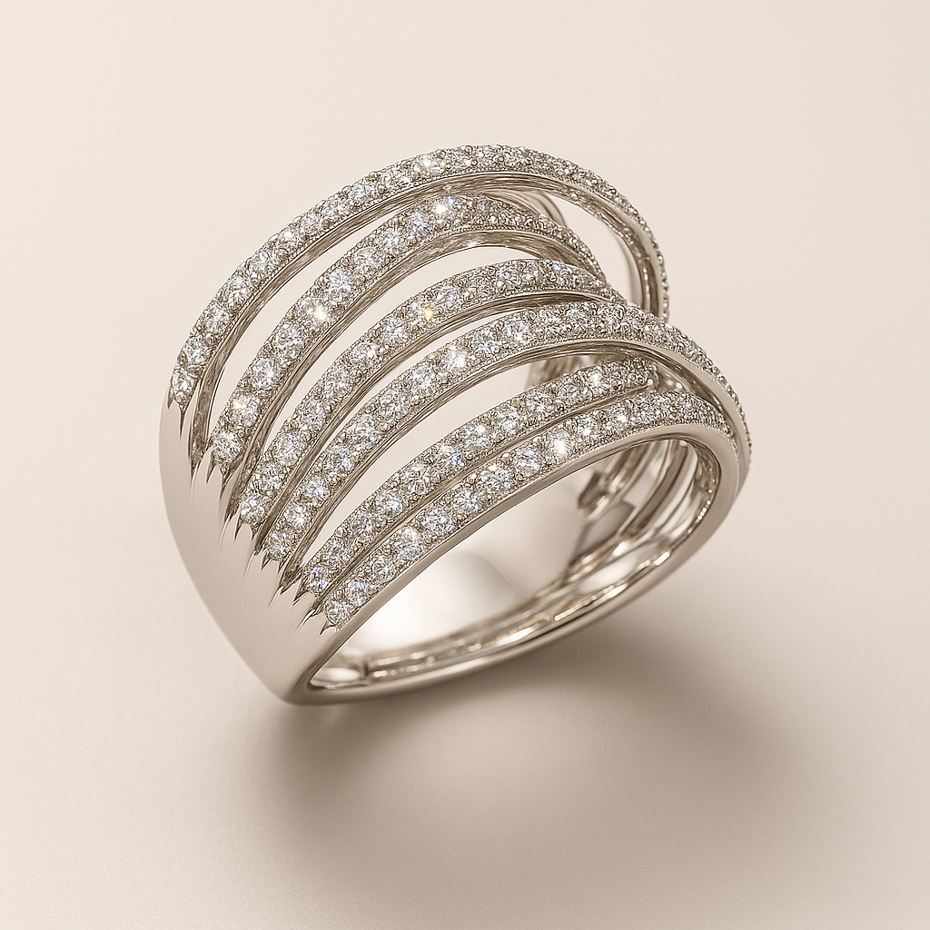 Vintage Layered Silver Ring with Zirconia