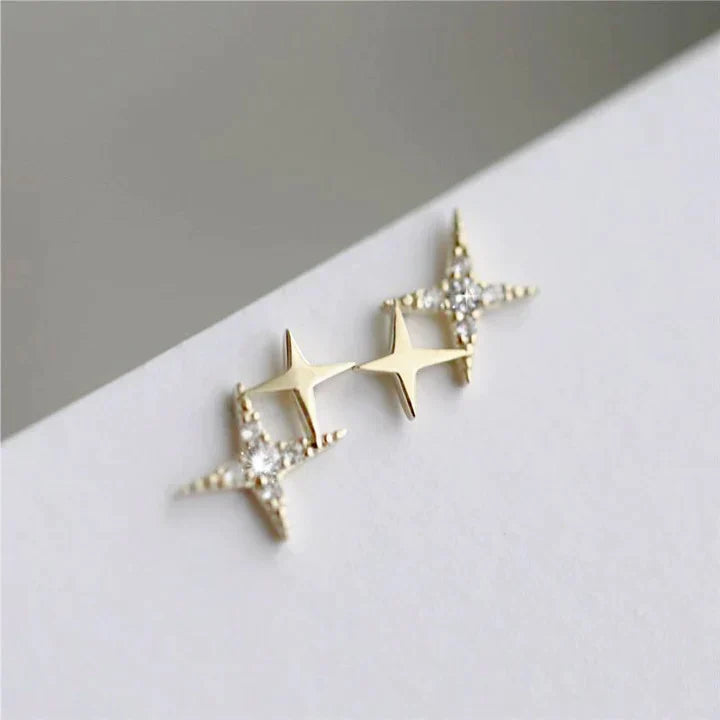 Gold Star-Shaped Earrings Adorned with Zirconia