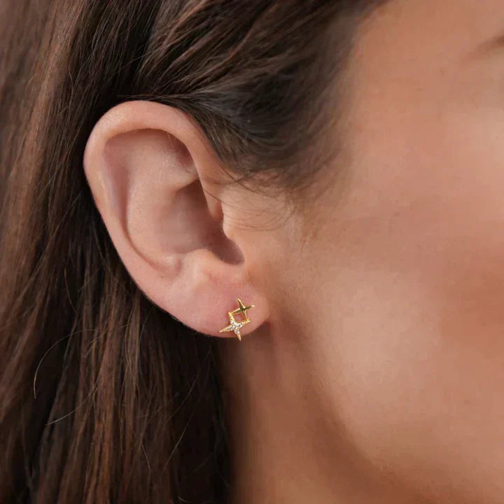 Gold Star-Shaped Earrings Adorned with Zirconia