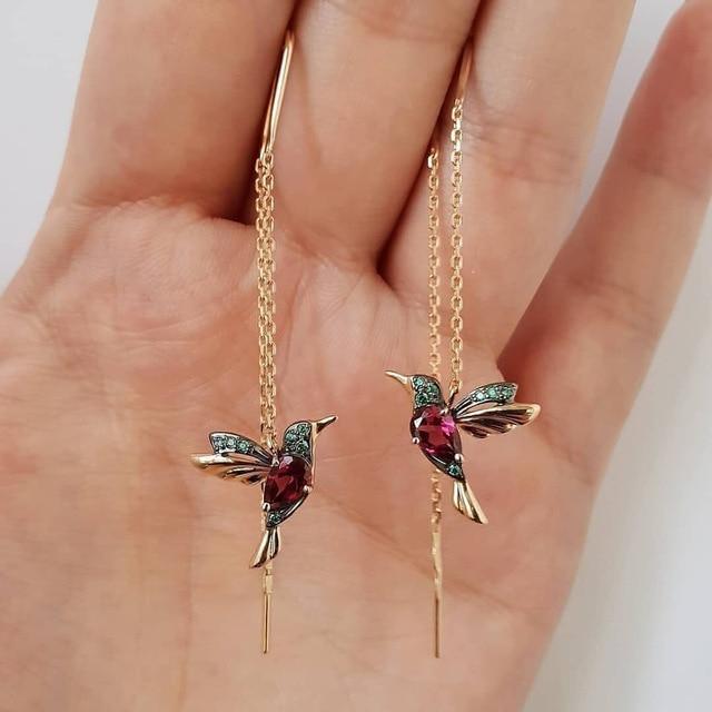Hummingbird Earrings in Zirconium and Enamel